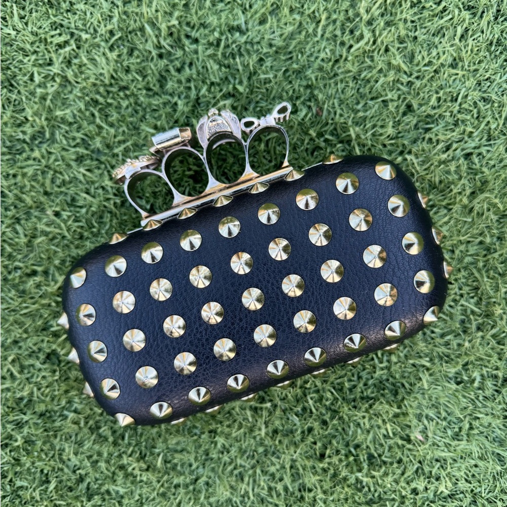 Studded Black Clutch with Gold Accents